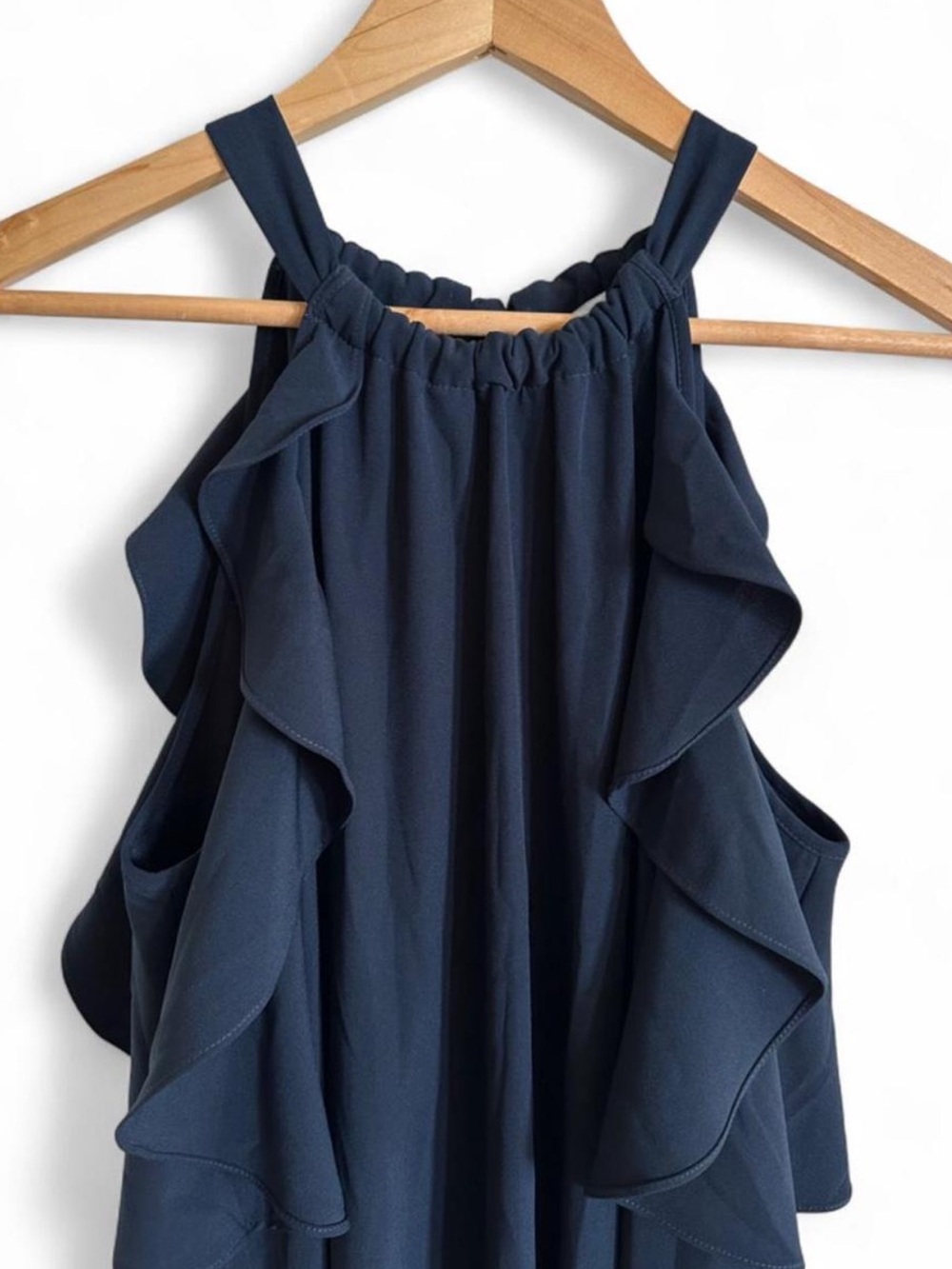 Gianni Bini Navy Blue Cascading Ruffle Halter Mini Dress 8/10 Minimalist Preppy - Picture 4 of 9